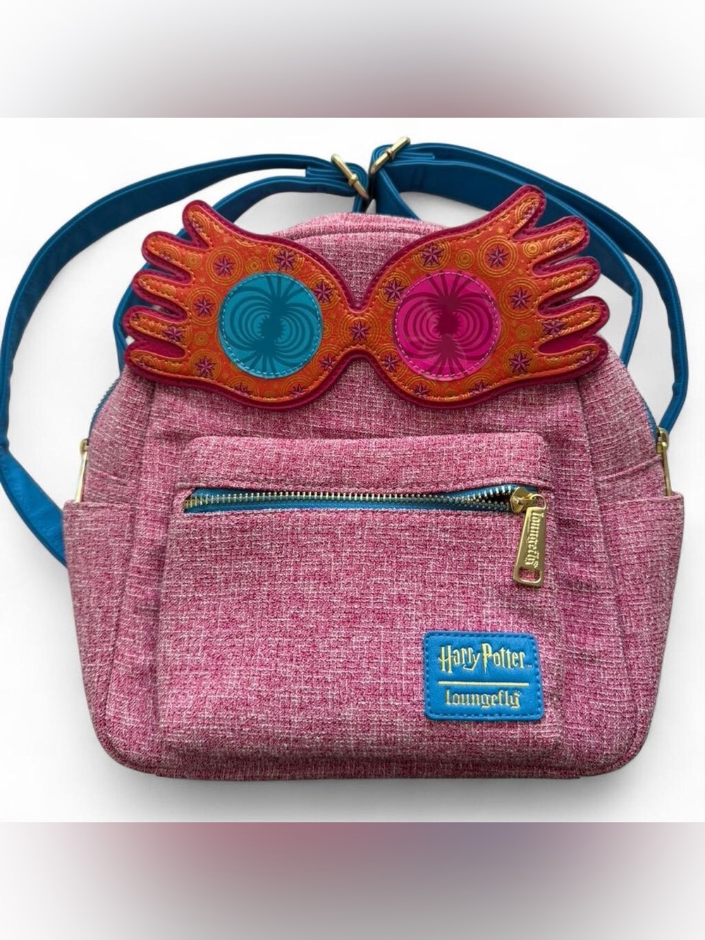 Loungefly Harry Potter Luna Lovegood Pink Tweed Mini Backpack Winged Glasses